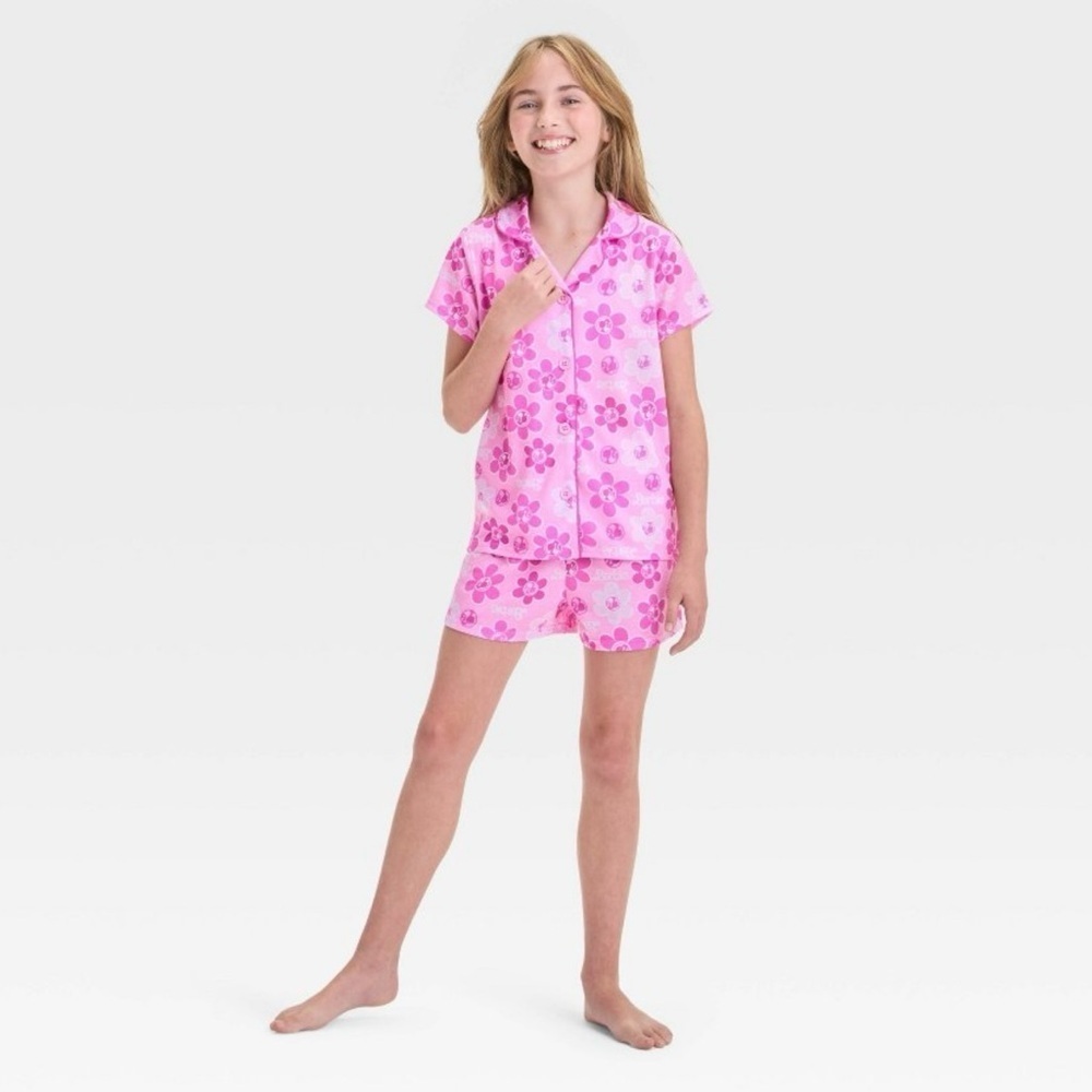 NWOT Girl's Barbie Coat Pink Floral Pajama Set S (6/6X)